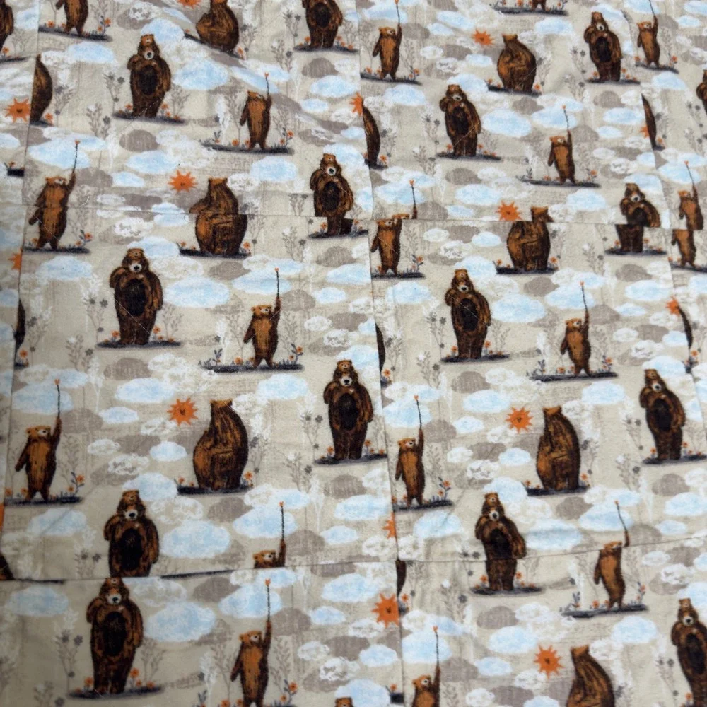 Handmade Women Cotton Rag Quilt 62x72 Multicolor Woodland Bear Patchwork Blanket